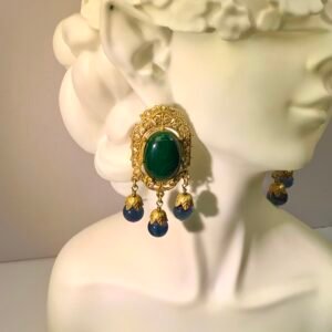 Medieval Vintage Malachite Tassel Drop Earrings.