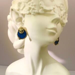 Medieval Vintage Lapis Lazuli Cameo Stud Earrings